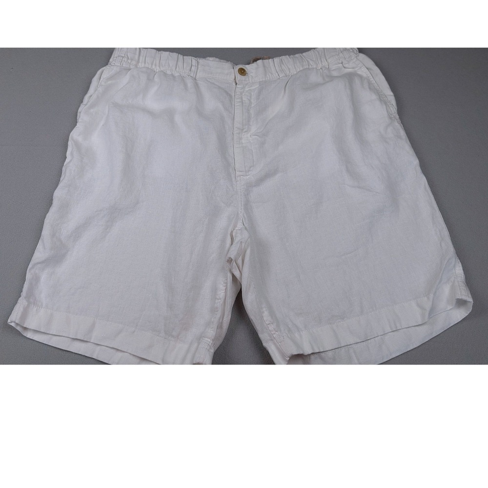 Caribbean Mens White 100% Linen Shorts Elastic Waist Relaxed‎ Fit Size 44